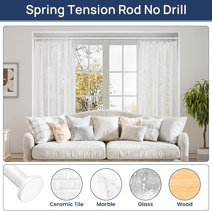 ENJOYBASICS 1" White Shower Curtain Rod, 30-88" Adjustable, Secure Tension | Easy No-Drill Installation, No Tools, No Gaps, Sturdy Rust-Resistant Steel, Sag-Resistant Design, Tubs, RVs, Apartments
