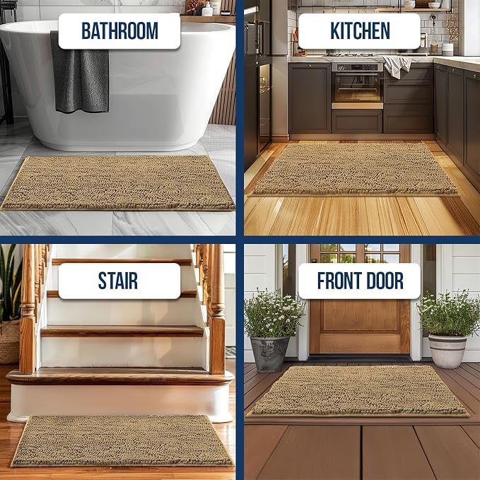 Muddy Mat® | Chenille Bathroom Rugs Quick Dry Microfiber Mats Non Slip Washable, Extra Thick, Soft and Highly Absorbent Bath Mats for Bathroom, Kitchen, and Shower Floor - Beige 18"x28"