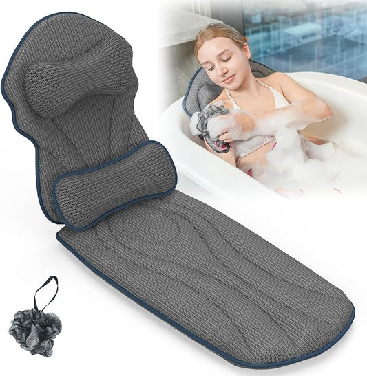 Full Body Bath Pillows for Tub Luxury Bathtub Pillow Cushion for Head,Shoulder,Back&Lumbar Support Thick Tub Pillow for Bathtub for Women Relaxing Soft 5D Air Mesh Mat 12 Non-Slip Power Suction Cups