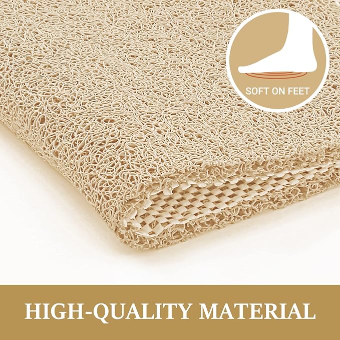 LuxStep Shower Mat Bathtub Mat Non-Slip Bath Mat with Drain, Quick Drying | 24x24 inch PVC Loofah Bathmat for Tub,Shower,Bathroom,Khaki