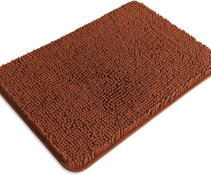 Rust Bathroom Rugs – Absorbent and Washable Bath Mat, Non-Slip, Thick Soft Chenille Bath Rugs for Bathroom Floor, Shower, Sink - 17" x 24"