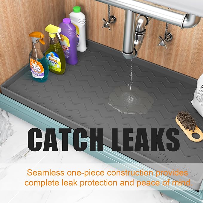TigeJoy Under Sink Mats for Kitchen Waterproof 37" x 19", Cabinet Liner | Leak-Proof Silicone Mat Sink Protector, Kitchen Essentials Organizer and Storage,Boot or Shoe Tray, Pet Feeding Mat