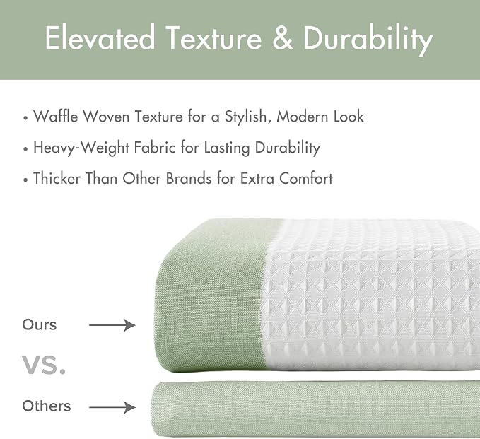 Madison Park Spa Waffle Extra Long Shower Curtain, 72 x 84, Sage Green | Striped, Pieced Fabric Design, 3M Scotchgard Moisture Management, Hotel Quality, Modern, for Bathroom, OEKO-TEX Certified