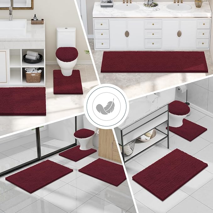 Smiry Bathroom Rugs 50X30, Luxury Chenille Extra Soft Absorbent Bath Mat | Burgundy, Machine Washable Non-Slip Plush Bath Mats for Bathroom, Tub, Shower, and Floor, Home Decor
