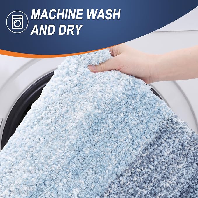 OLANLY Bathroom Runner Rug 44x24, Extra Soft Absorbent Microfiber Bath Rugs | Blue, Non-Slip Quick-Drying Rubber Backing, Machine Washable Long Bath Mat for Floor, Tub and Shower, Home Decor Accessories