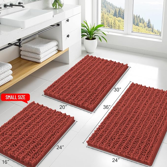 Smiry Bathroom Rugs 36X24, Extra Soft Rubber Backing Chenille Bath Mats | Maple Red Machine Washable Non Slip Quick Dry Bath Mats for Bathroom Floor, Tub, Shower, Home Decor Accessories