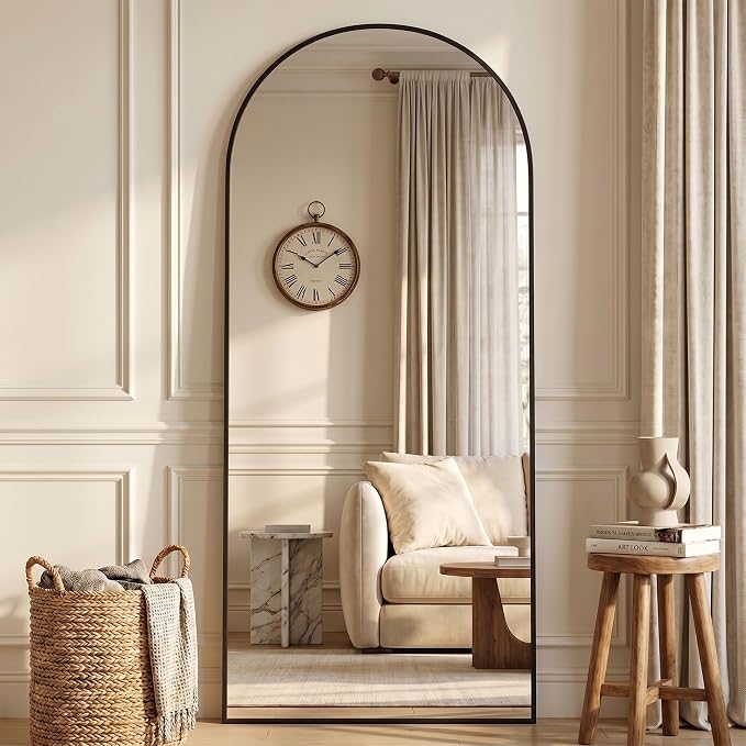 Full Length Mirror, 76" x 34" Arched Full Body Mirror Large Standing Floor Mirrors, Mirrors for Bedroom, Bathroom, Living Room Standing or Wall Leaning, Black