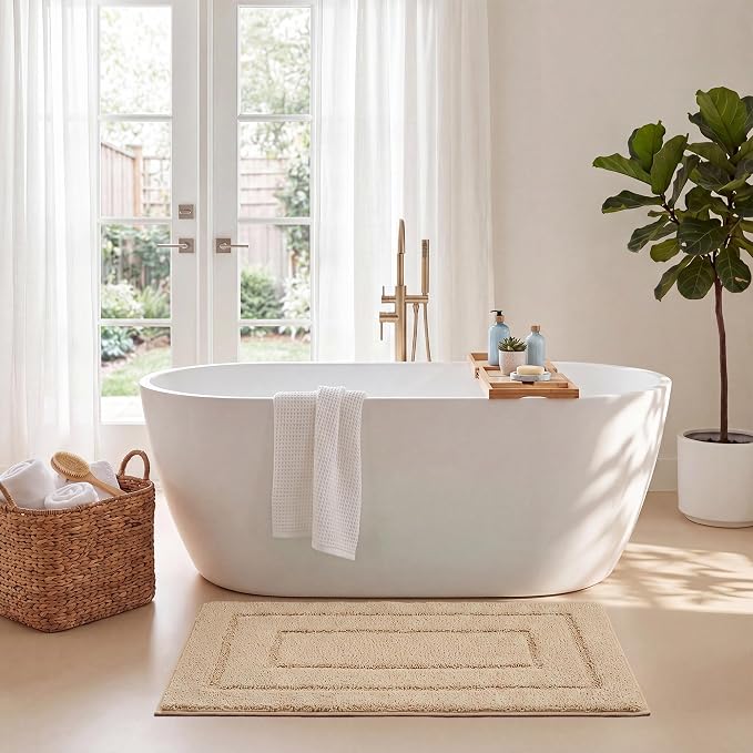 GRANNY SAYS Khaki Bathroom Rug 24" x 36", Non-Slip Microfiber Bath Mat | Ultra-soft, durable TPR backing for reliable grip, fast water absorption, machine washable for Vanity, Shower, Tub