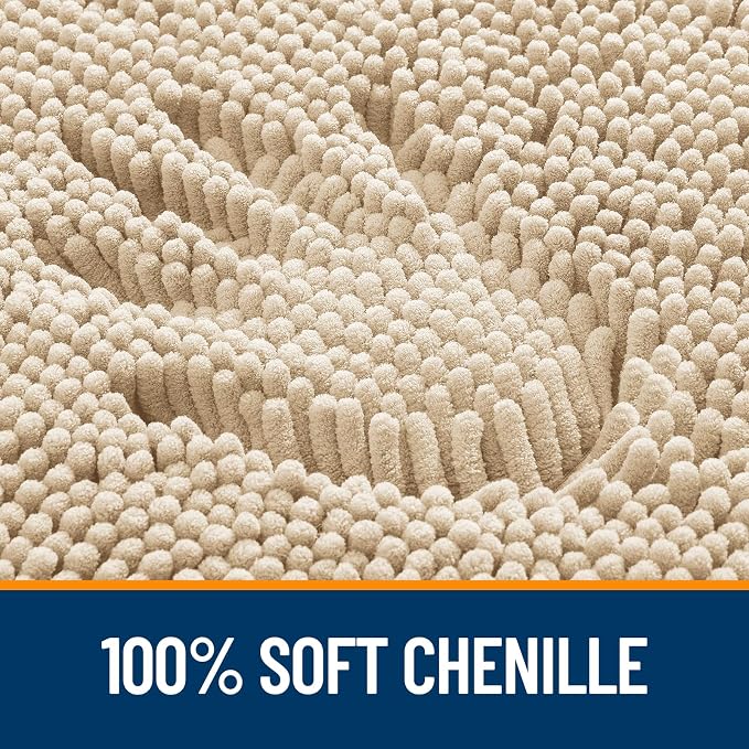 OLANLY Bathroom Rugs 34x21, Extra Soft Absorbent Chenille Bath Rugs | Beige, Quick-Drying Rubber Backing, Machine Washable Bath Mat for Bathroom Floor, Tub and Shower, Home Decor Accessories