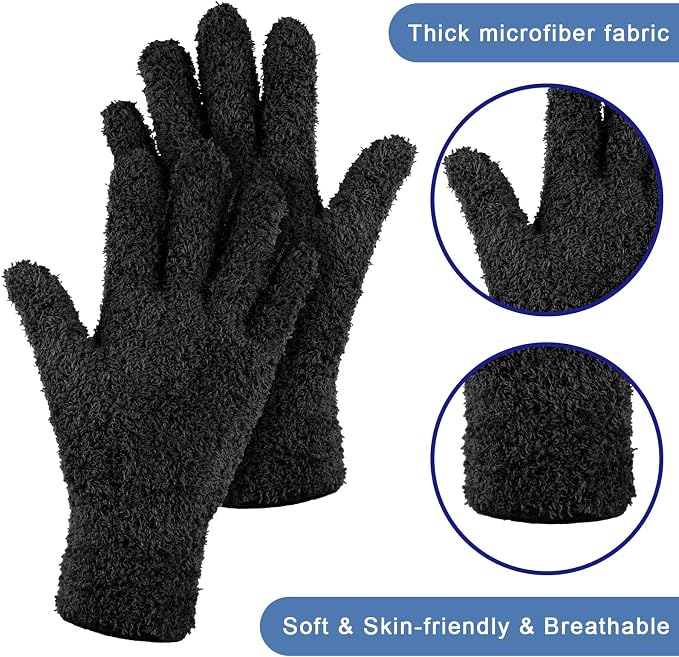 6 Pairs Microfiber Dusting Gloves, Dusting Cleaning Gloves Microfiber Gloves for Plants House Blinds Car Dust Mitt (Black,Medium)