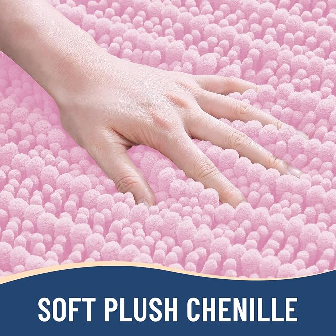 Arotive Bathroom Rugs Mat 24x16, Soft Absorbent Chenille Shaggy Bath Mat | Pink, Machine Wash Dry, Bath Rugs for Bathroom Floor, Tub and Shower, Home Decor Accessories