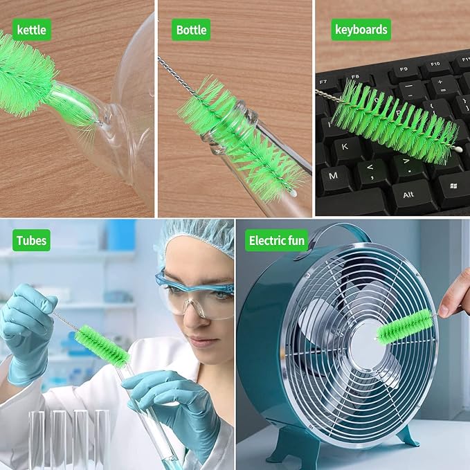 CiaraQ Bottle Cleaning Brushes, 8 Inch Nylon Tube Brush Set | Green Cleaner for Narrow Neck Bottles Cups with Hook, Set of 10pcs.