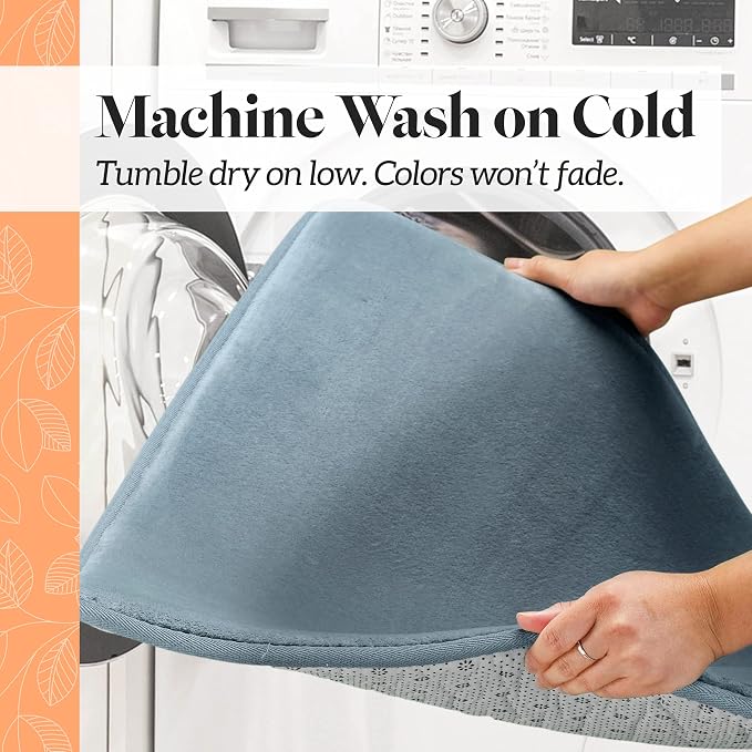 Memory Foam Bath Mat Non Slip Absorbent Super Cozy Velvet Bathroom Rug Carpet (22 inches X 36 inches, Smoke Blue)