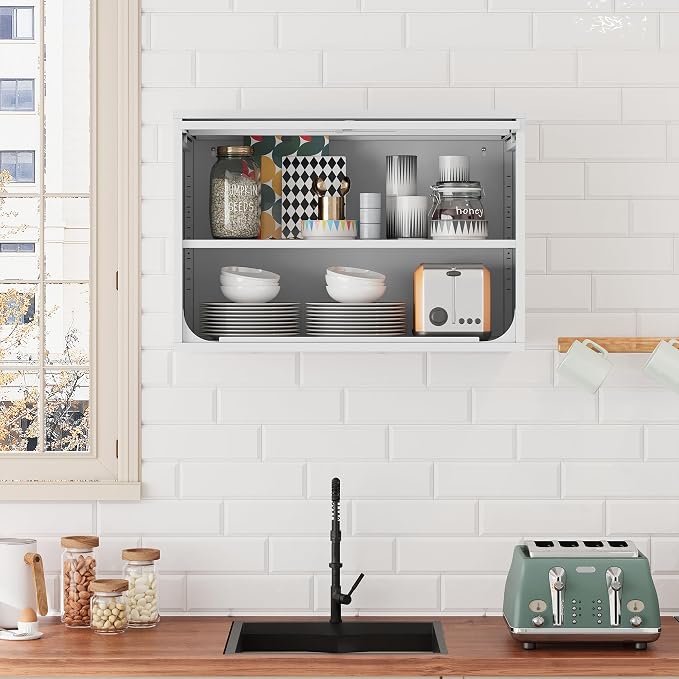 Fesbos Metal Storage Cabinet White Wall Cabinets with Shelf and Locking Door - Wall Mounted Storage Cabinet for Garage Warehouse Home Office - Assembly Required