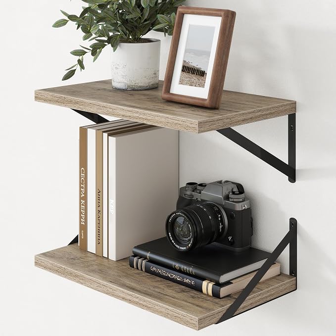 Deep Floating Shelves - 20 Inch Floating Shelves Set of 2-12 Inch Deep Grey Wall Shelves for Living Room Bathroom Kitchen