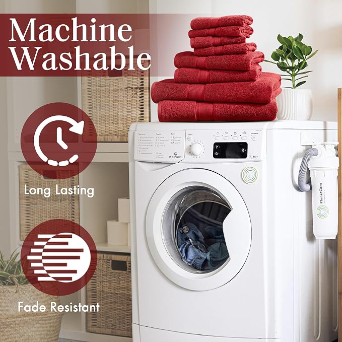 Madison Park 800GSM 100% Cotton Bathroom Bath Towel Set of 8, Bright Red | Long Staple, Highly Absorbent, Durable Hotel Spa Quality, Quick Dry, Double Stitched Hems, Lint Reducing, OEKO-TEX Certified