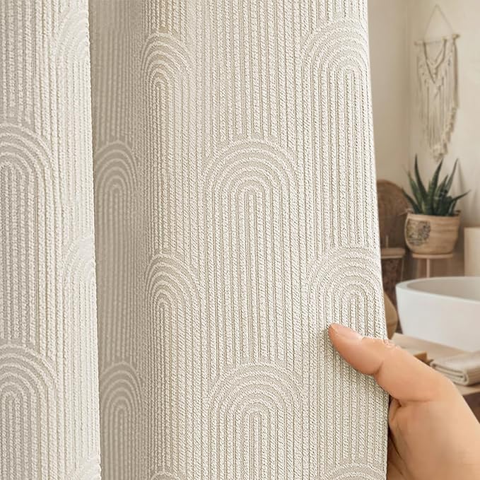 Cream Boho Cotton Shower Curtain Arch,72" W x 72" L | Minimalist Shower Curtain for Bathroom
