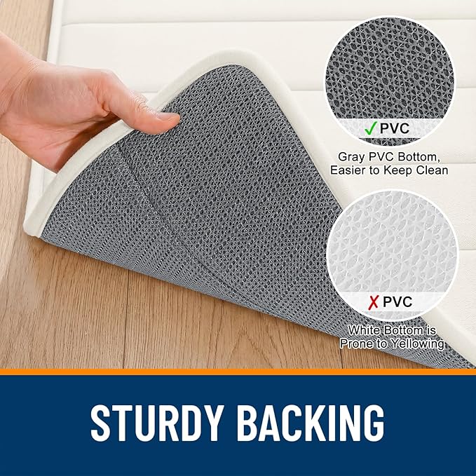 OLANLY Memory Foam Bath Mat 35x24, Super Soft and Absorbent Bathroom Rugs | Ivory, Quick Dry Bath Rug, Machine Washable Shower Floor Mats, Bathmat Carpet for Bathroom Floor, Tub and Shower