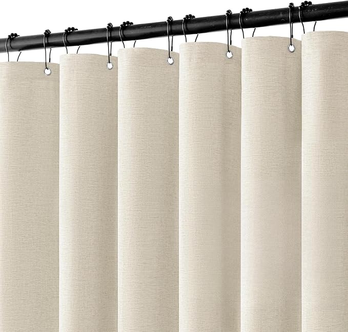 MIULEE Linen Fabric Shower Curtain Light Cream W72*L72 12 Metal Hooks | Washable, Modern, Heavy Duty, Curtain Set, Waterproof Thick Cloth Shower Curtains, Bathroom Bathtub