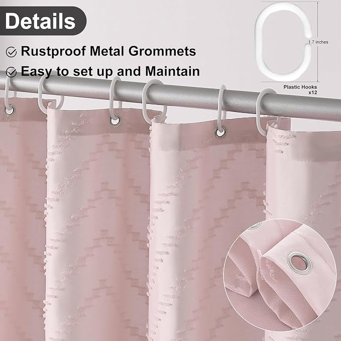 Siiluminisoy Blush Shower Curtain Fabric Shower Curtain for Bathroom 72 x 84 Tufted Chevron Textured Striped Modern Farmhouse Minimalist for Bathroom