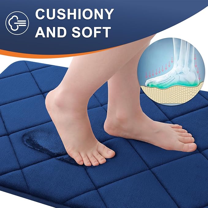 OLANLY Memory Foam Bath Mat 47x20, Ultra Soft and Absorbent Bathroom Rugs | Navy, Quick Dry, Machine Washable Shower Bath Rugs, Comfortable Bath Carpet for Bathroom Floor, Tub and Shower