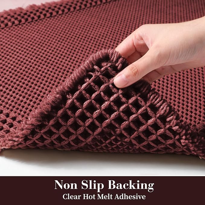 RESARE Waffle Bathroom Runner Rugs, Non Slip Boho Bath Mat 24"x72" Dark Red | Long Absorbent Bathroom Floor Mats Machine Washable Quick Dry, Soft Solid 2'x6' Bath Rugs with Tassels, Ideal Farmhouse Decor