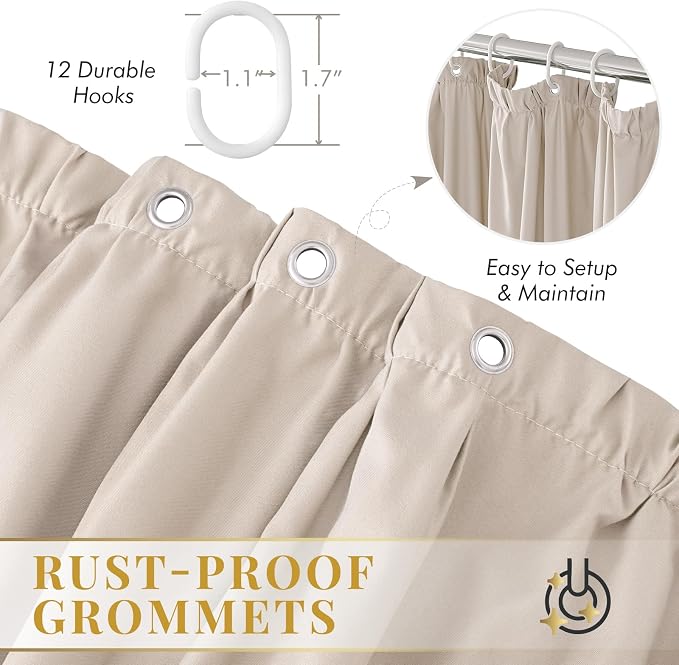 LIPA Boho Shower Curtain Rustic Ruffle Shower Curtain with Ruched & Bow Vintage Farmhouse Shower Curtains for Bathroom Bohemian Bathroom Decor(Beige,72x78 Inches)
