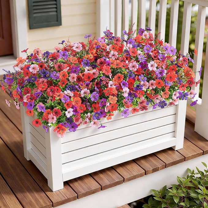 SHareconn 24 Bundles Artificial Flowers for Outdoors UV Resistant Decor | Realistic Silk Violet Lavender, UV Resistant Fake Flowers, Ideal Spring Decor for Patio Porch, Yard Planter & Home, 6 Colors