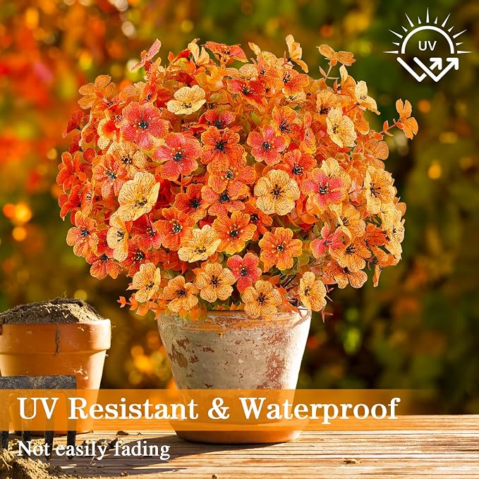 AGIRL Artificial Fall Flowers Fake Mums Outdoor,Faux Plant Porch Decor Home | 16 Bundles,No Fade Autumn Plastic Flowers for Thanksgiving Decoration,Hanging Planters Outside Pottery Barn Garden Patio