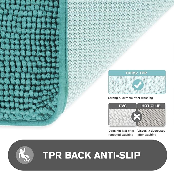 Bathroom Rugs 30 x 50 Inch – Extra Large Bath Mat | Absorbent and Washable Thick Chenille Bath Rugs Non-Slip Runner Rug for Bathroom, Shower, Tub(Teal)