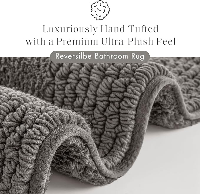 Madison Park Splendor Reversible 100% Cotton Bath Rug, 24 x 44, Charcoal | Tufted Bathroom Mat, 3000 GSM, Hotel Quality, Luxurious Plush, Medium Pile, Absorbent, Quick Dry, OEKO-TEX, Shower Room Décor