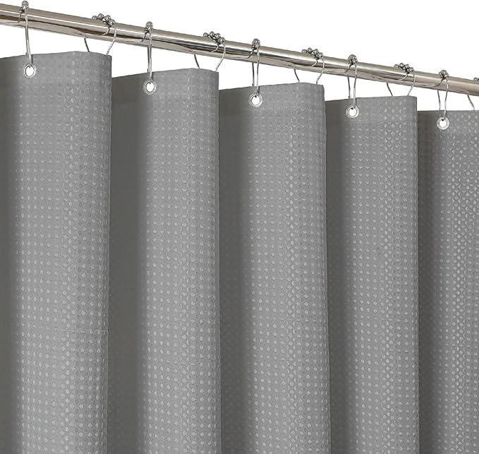 2-in-1 Waterproof Fabric Shower Curtain - No Separate Liner Needed, Hotel-Style Waffle Weave, Effortless Cleaning & Washable Bathroom Shower Curtain Set,54Wx78H,Grey