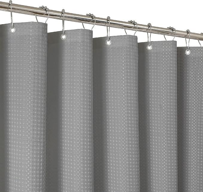 2-in-1 Waterproof Fabric Shower Curtain - No Separate Liner Needed, Hotel-Style Waffle Weave, Effortless Cleaning & Washable Bathroom Shower Curtain Set,36Wx72H,Grey