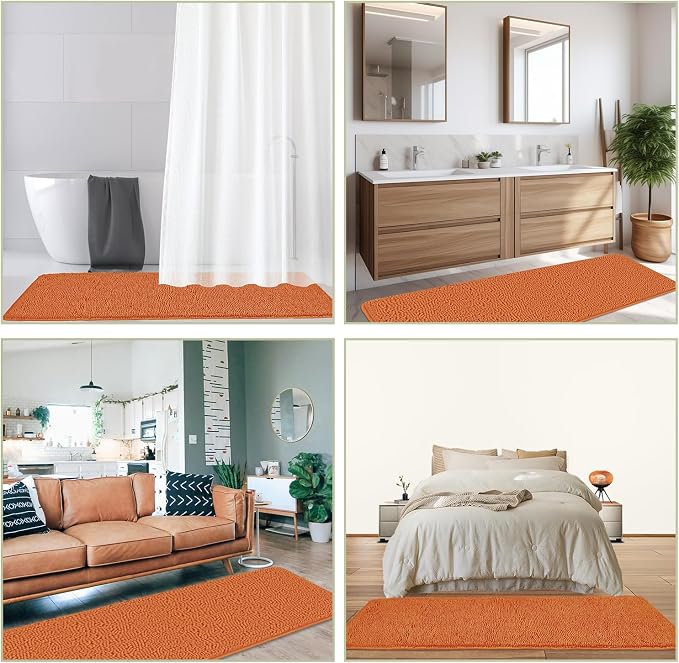 Bathroom Runner Rug 24 x 60 Inch – Extra Large Long Bath Mat | Absorbent and Washable Thick Chenille Bath Rug Non-Slip Runner Rug for Bathroom, Shower, Sink(Burnt Orange)