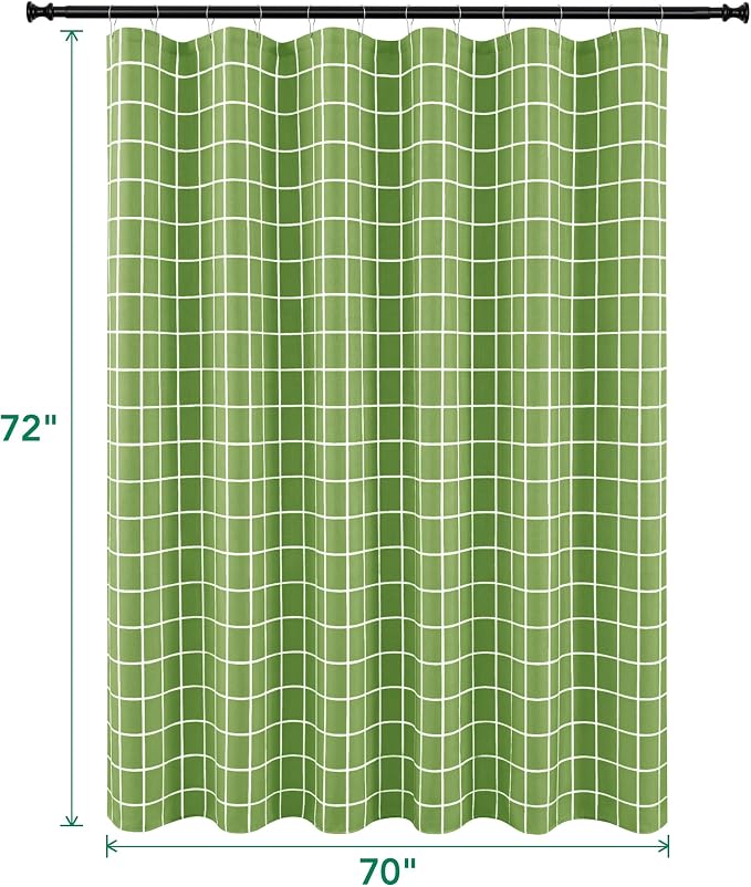 Biscaynebay Sage Green Shower Curtain for Bathroom-Fabric Modern Farmhouse Faux Linen Textured Grid Plaid Shower Curtains, Minimalist Simple Geometric Neutral Decor Machine Washable-70x72 Inches