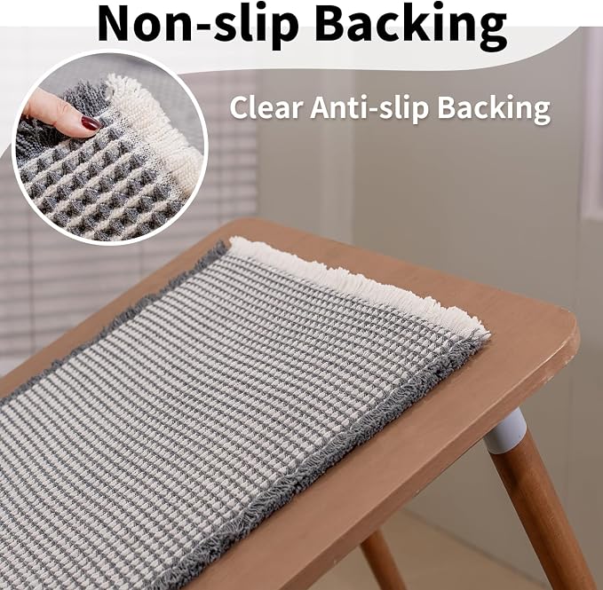 Waffle Bath Mat, Boho Bathroom Rugs Non Slip Washable, 20" x 48" | Super Absorbent Quick Dry Bath Mat, Boho Bathroom Mats, Soft Waffle Weave Farmhouse Bathroom Decor, Dark Grey and White