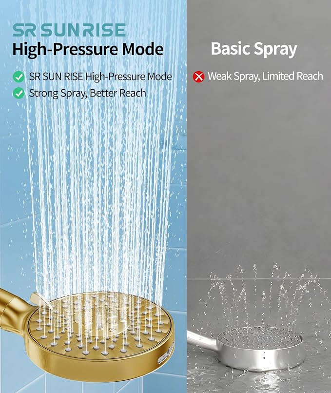 SR SUN RISE Filtered Shower Head with Handheld High Pressure 9 Spray Mode Showerhead Detachable Shower Head Water Softener Filters 1 Filter Brushed Gold