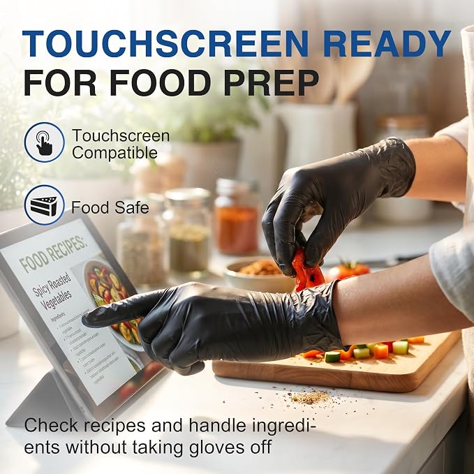 Schneider Nitrile Gloves, Gloves Disposable Latex Free, Powder Free | Black / Blue, 4-Mil, Medical Exam Glove, Food Safe Gloves, Cooking Gloves, Cleaning Gloves