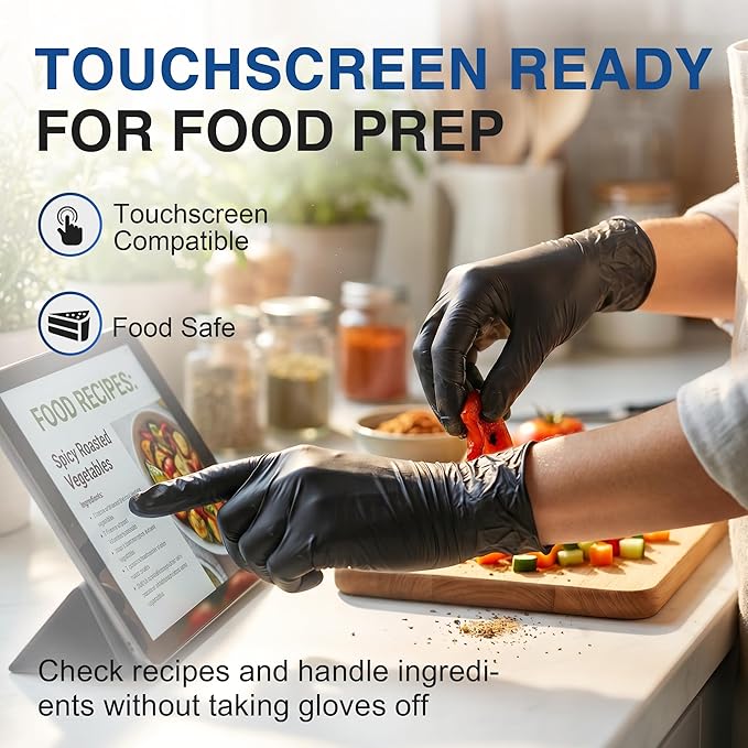 Schneider Nitrile Gloves, Gloves Disposable Latex Free, Powder Free | Black / Blue, 4-Mil, Medical Exam Glove, Food Safe Gloves, Cooking Gloves, Cleaning Gloves
