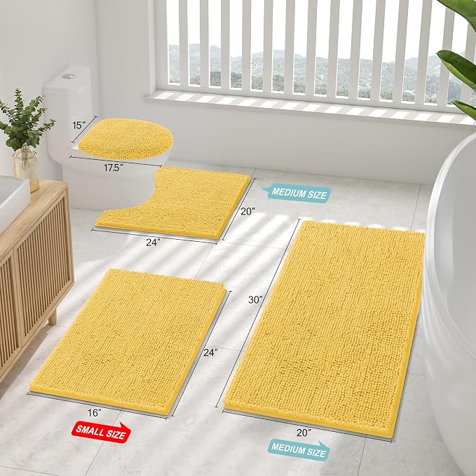 Smiry Bathroom Rugs 36X24, Luxury Chenille Extra Soft Absorbent Bath Mat | Yellow, Machine Washable Non-Slip Plush Bath Mats for Bathroom, Tub, Shower, and Floor, Home Decor