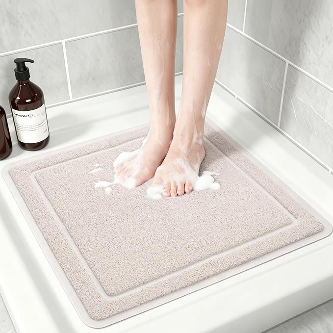 Hargiis Non-Slip Bathtub Mat, Anti Slip Shower Mat, Fast Drying Bathtub Mats, Upgraded Foot Scrubber Mat, Anti Slip Mat for Tub, Floor, Bathroom, Kitchen, Hotel (Beige 24"×24")
