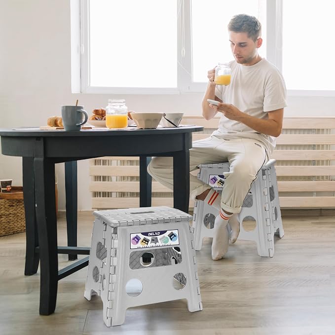 Delxo Folding Step Stool 13 Inch,300 Lbs Step Stool for Adults Grey | Foldable Step Stool 13",Non-Slip Foot Stools with Handle,Lightweight Collapsible stools for Kitchen,Bathroom,Bedroom,Garden