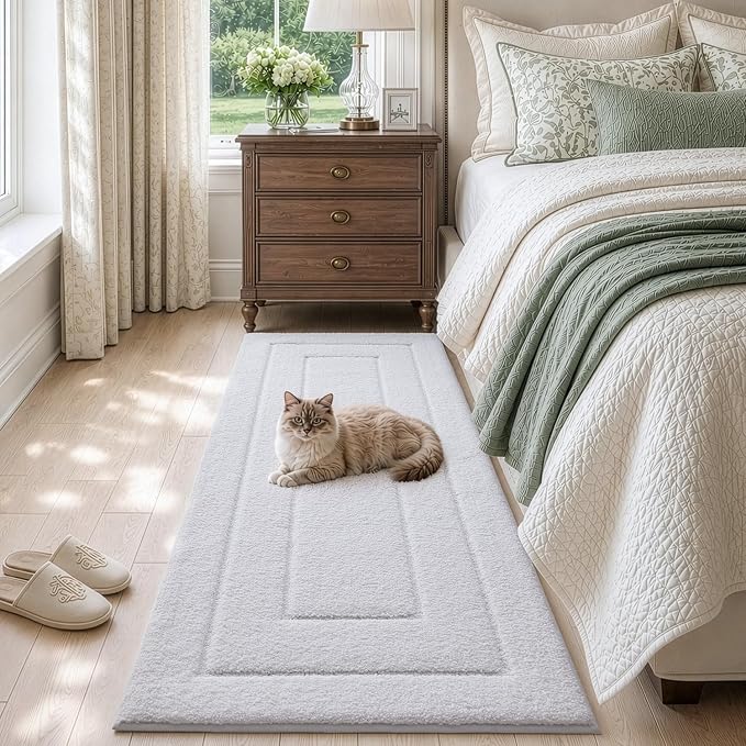 DEXI Bathroom Runner Rugs 72x24, Non-Slip and Absorbent Bath Mat, White | Machine Washable, Soft Plush Microfiber Bathmat with Rubber Back, Quick Dry Extra Long Rug for Shower, Tub, Sink