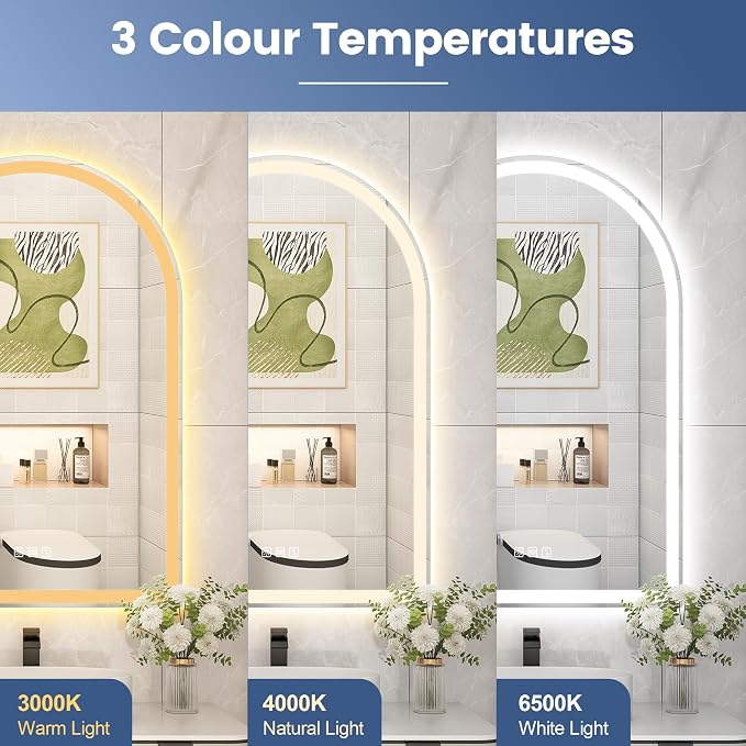 STARLEAD 32"x20" Arched LED Bathroom Mirror with Bluetooth Speaker, Dimmable Lighting, 3 Color Temperature, Anti-Fog, Touch Control Wall Mounted Vanity Mirror