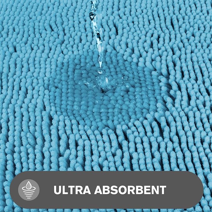 Small Bathroom Rug 12"x18" – Washable and Absorbent Bath Mat, Non Slip, Thick Soft Chenille Bath Rugs for Bathroom, Shower, Sink, Dog mat(Sky Blue)