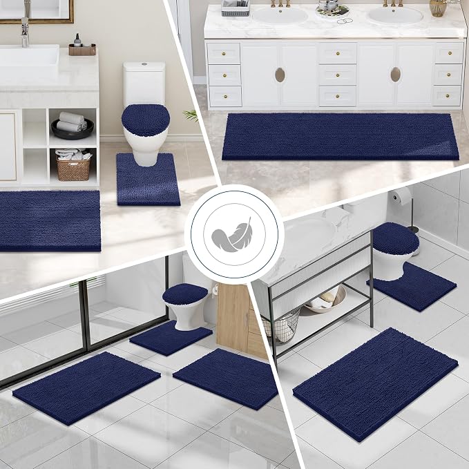 Smiry Bathroom Rugs 44X32, Luxury Chenille Extra Soft Absorbent Bath Mat | Navy Blue, Machine Washable Non-Slip Plush Bath Mats for Bathroom, Tub, Shower, and Floor, Home Decor