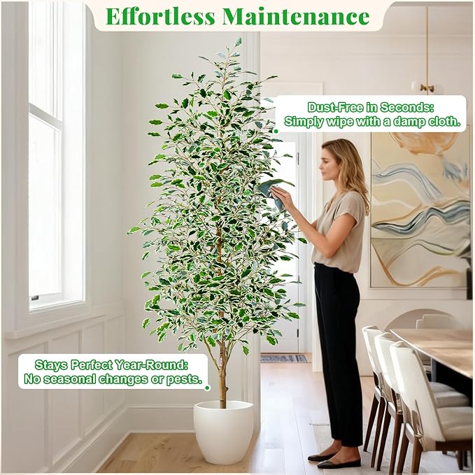 Bailikang 6FT Artificial Ficus Trees Indoor Faux Trees Indoor Fake Floor Plants Tall Artificial Tree with White Pot Faux Tree Fake Indoor Tree Silk Plants Artificial Trees for Home Decor Indoor