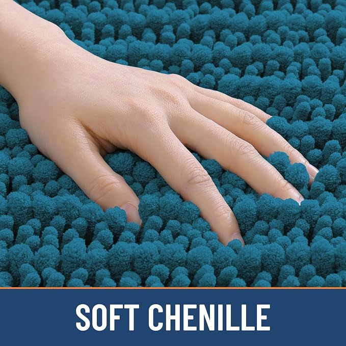 Smiry Bathroom Rugs 44X24, Extra Soft Rubber Backing Chenille Bath Mats | Peacock Blue Machine Washable Non Slip Quick Dry Bath Mats for Bathroom Floor, Tub, Shower, Home Decor Accessories