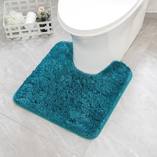 MIULEE Teal Toilet Bathroom Rug U-Shaped Microfiber Bath Mat 20x20 Inch | Absorbent, Non Slip, Quick Dry, Fluffy Bath Rugs for Bathroom Floor Tub Showers, Machine Washable