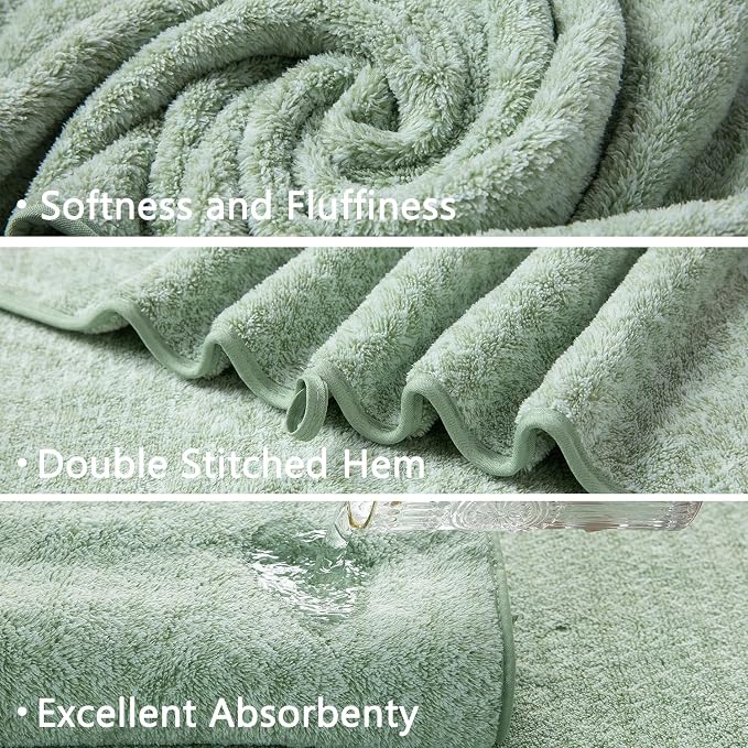 Ycosy 18 Piece Bath Towels Set,100% Microfiber Family Bathroom Towel with Hanging Loops-6 Bath Towels,6 Hand Towels,6 Washcloths,Quick Dry Highly Absorbent Shower Towel for Bathroom,Hotel,Spa-Green
